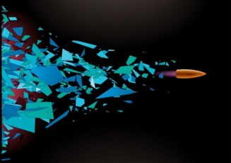 Bullet shot smashed the glass in the splinters.