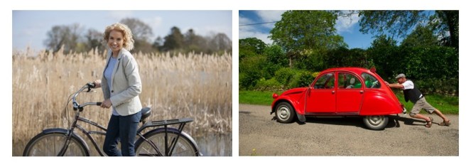 Pushing bike and car cropped